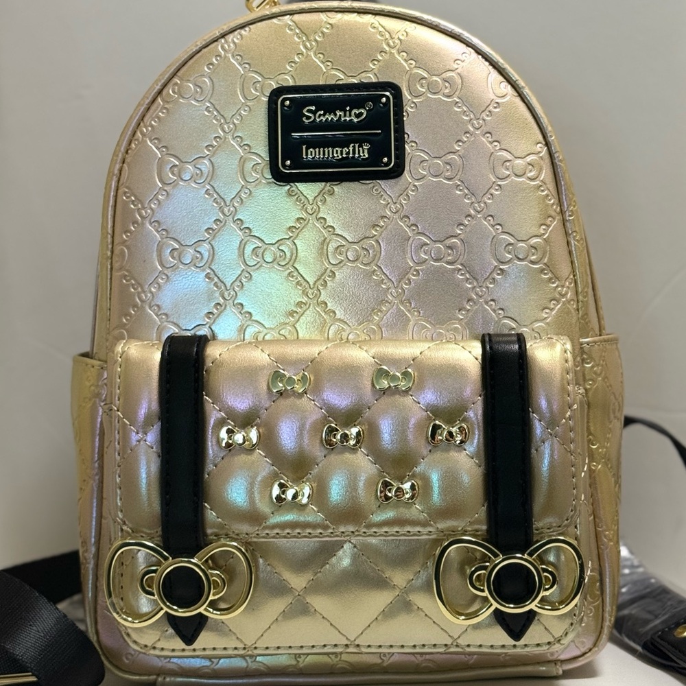 Hello Kitty Loungefly Sanrio Metallic Gold Backpack 50th Anniversary - Picture 8 of 12